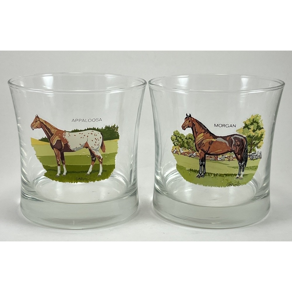 Horse Rock Glasses GA Patton Thoroughbred Appaloosa Whiskey Morgan 3.35" Vintage